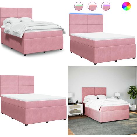 vidaXL Sommier à lattes de lit avec matelas Rose 140x190 cm Velours (1/5)