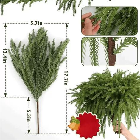 Branches De Verdure Artificielles - 45 Cm - Design Réaliste Type Cèdre Et Pin - Pour Couronnes, Guirlandes, Dispositions En Vase Et Décoration Intérieure Extérieure - Lot De 12 (1/4)