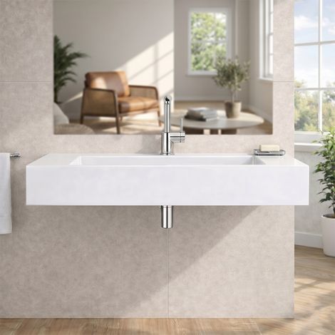 Lavabo 100Cm Bianco Opaco In Resina Con Staffe Manchester (1/3)