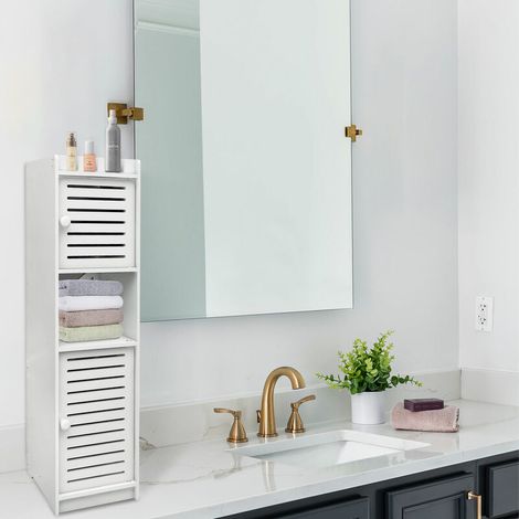 Cabinet Etagère Salle de Bains, Meuble de Salle de Bain sur Pied Meuble, Polyvalent Imperméable Apparence Elégante, Colonne Salle de Bain, Blanc, 20x20x75cm (1/5)