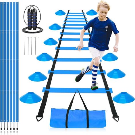 Fußball-Trainingsset mit 6 m Koordinationsleiter, 10 Markierungskegeln und 6 Slalomstangen – Agility-Set – Fußballtraining (1/5)