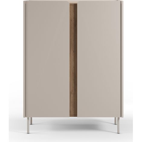 Buffet, meuble de rangement avec 2 portes aspect bois coloris crème, chêne et pieds en métal - Longueur 90 x Profondeur 40,50 x Hauteur 120 cm (1/5)