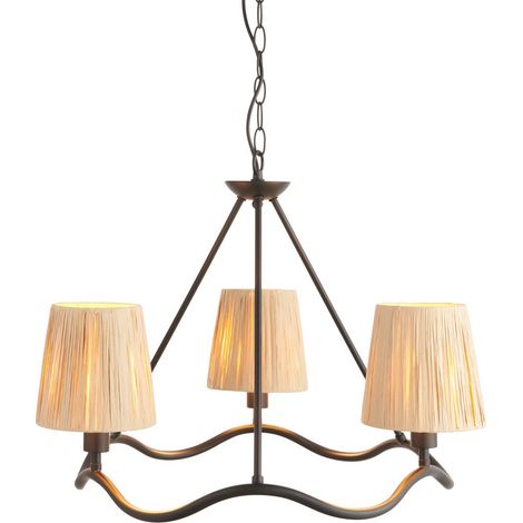 Endon Wriggle Plafonnier à bras multiples noir mat, raphia naturel, 3x E14