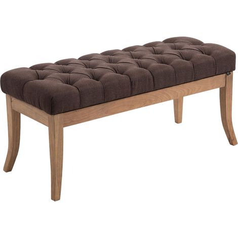 Banco de diseño Chesterfield de 100 cm con costuras decorativas en tela marrón y base de madera clara 100003689 (1/3)