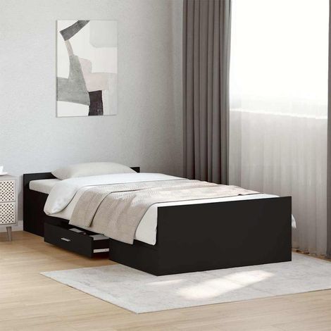 Cama con cajones madera de ingeniería negra 75x190 cm (1/5)