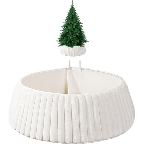 Collier d'arbre De Noël,Jupe en Peluche Douce De Style Rustique Blanc Cache Pied De Sapin De Noël Bohème Rustique,pour Extérieur, Intérieur, Fêtes (1/5)