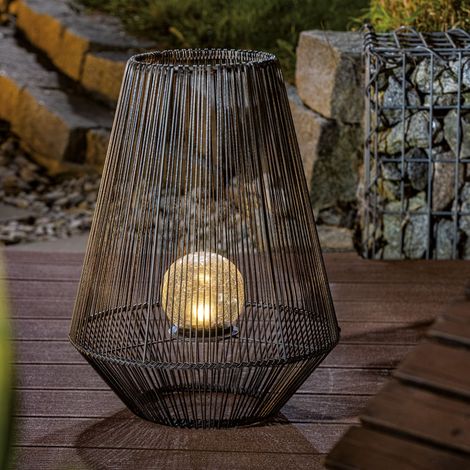 esotec Solar Photophore Ilona 50cm BOÎTE EN MÉTAL POLY-RATTANE résistant aux intempéries 102208 (1/5)