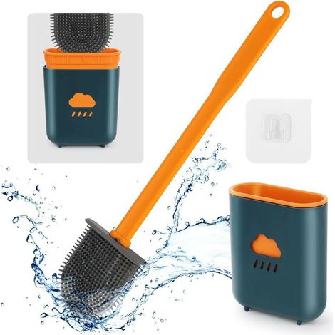 Brosse de Toilette- Brosse Silicone WC, Suspendu, avec Support à séchage Rapide pour Un Nettoyage en Profondeur, (Bleu) (1/5)