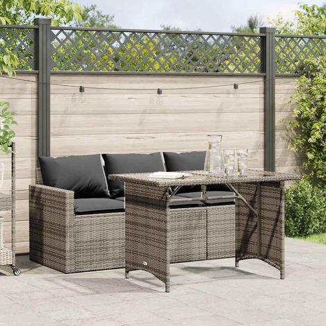 Salon de jardin avec canapé 3 places, table et coussins gris en résine tressée, 30.8kg - PANGIVO (1/5)