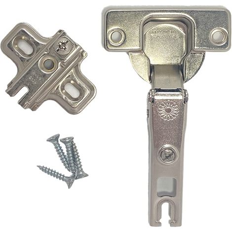 Charnière pour porte de cuisine universelle avec ouverture 110° Slide-On avec socle + vis pour bois - Entraxe 48 mm - Ø 35 mm (2) (1/5)