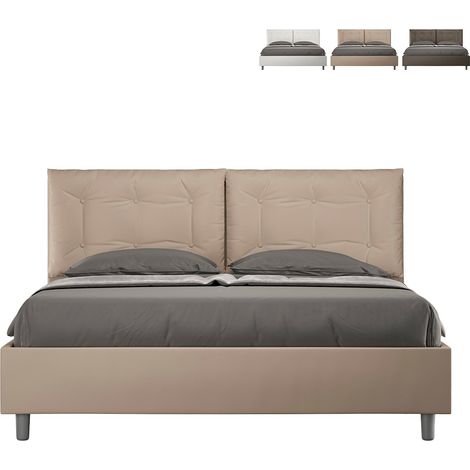 Letto matrimoniale con rete imbottito 160x190 similpelle tortora Annalisa (1/5)