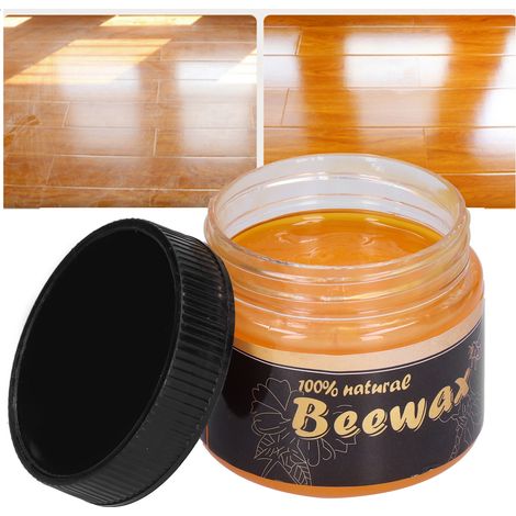 Cire d'abeille imperméable pour sols, cire d'abeille non toxique pour meubles en bois, tables, chaises, armoires (une bouteille de cire d'abeille et deux chiffons). (1/5)