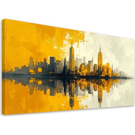 Tableau Moderne, Bâtiments urbains modernes jaunes,80x40 (1/4)
