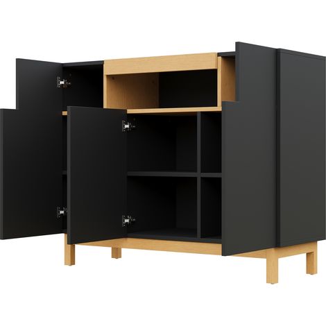 Aparador moderno de 3 puertas en negro y efecto madera 120,5 x 42 x 96 cm HOMVRA (1/5)