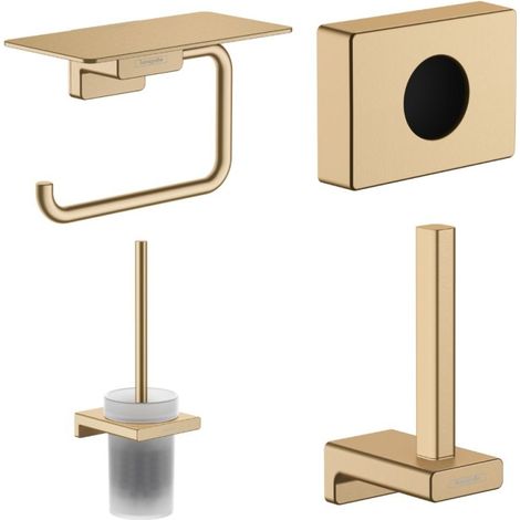 HANSGROHE Escobillero Addstoris + Portarrollos con estante + Reserva portarrollos + Dispensador bronce cepillado