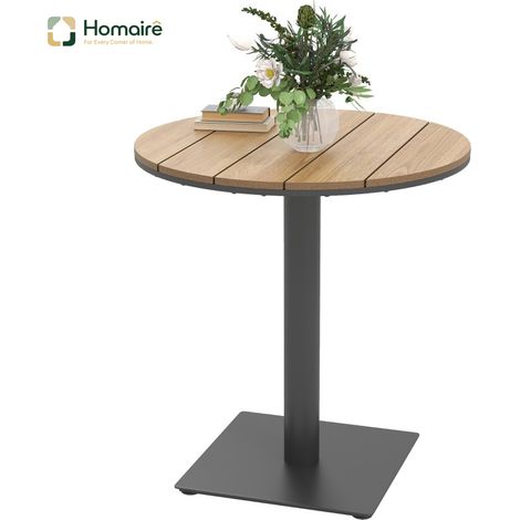HOMAIRE Gartentisch runder Balkontisch wetterfest mit Lamelldesign Naturholz