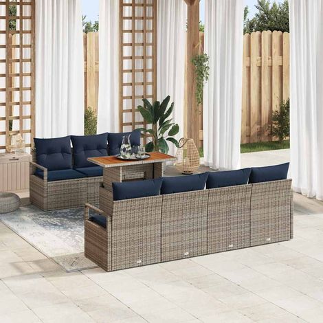 Salon de Jardin Modulable en Résine Tressée Gris et Bleu Ensemble Canapé 8 Pièces 7 Places - PANGIVO (1/5)