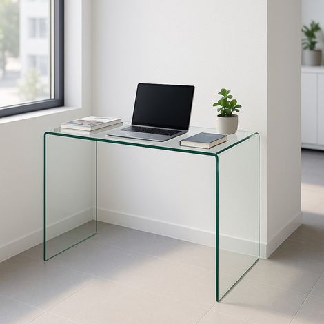 Dmora Consolle in vetro temperato trasparente, cm 100 x 75 x 33. (1/4)