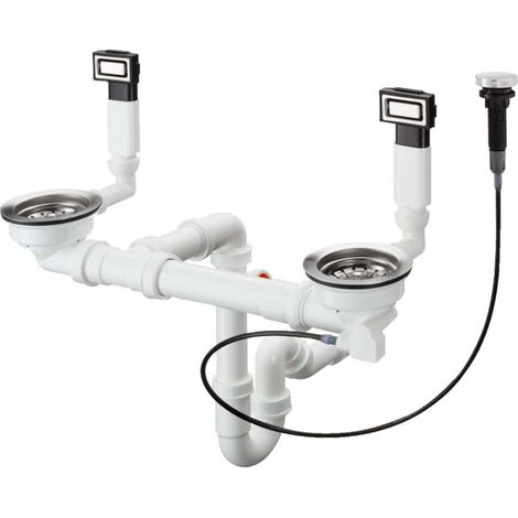 Hansgrohe Juegos de desagüe - Conjunto de desagüe automático con rebosadero para fregadero de dos senos, acero inoxidable 43932800
