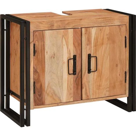 Meuble sous-vasque de salle de bain Bois d'acacia massif et fer CFW891712 (1/5)