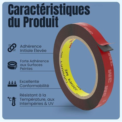 20mm x 3m - Ruban de Montage Étanche Haute Résistance avec Technologie Double Adhésif - Fixation Forte pour Surfaces Courbes, Garnitures & LED