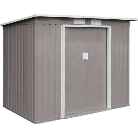 Hattoro – Abri de jardin métal 213x130x173 cm – Tôle d'acier galvanisée – Toit en appentis pour drainage efficace – Double porte coulissante