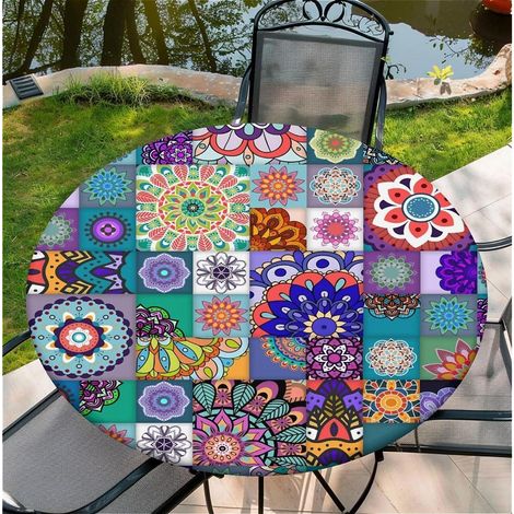 Outdoor-Tischdecke 110cm rund, wasserdicht, abwischbar, mit Gummizug