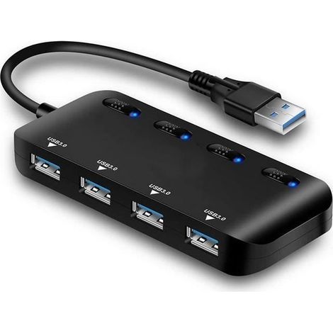 USB 3.0 Hub mit mehreren Anschlüssen, ultraflacher 4-Port-USB-Hub mit individuellen Betriebsanzeigen (1/4)