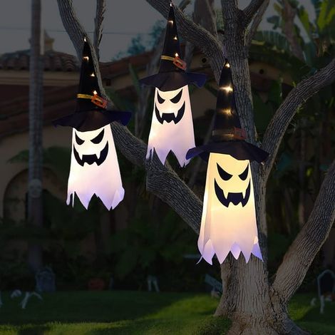 Décorations Halloween Extérieures Guirlande Lumineuse Fantôme Chapeau de Sorcière Lumineux pour Jardin Arbre Extérieur Intérieur Ornements de Fête Lot de 3 Pièces (1/4)