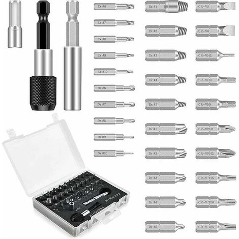 33 Pièces Endommagé Vis Extracteurs, Kit d'Extracteur de vis à Mèches avec Mèches de Polissage, d'un Diamètre 2-12 mm, Dureté 64-65 HRC, pour Boulons ou vis Endommagés