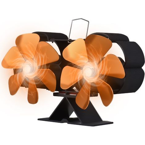 Double-head, 6-blade thermal fan for wood stoves – Aluminum, 112 mm diameter, gold (1/4)