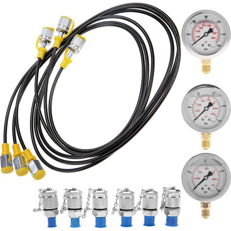 Kit de test de pression hydraulique pour excavatrice avec coupleur de point de contrôle et manomètre (1/5)