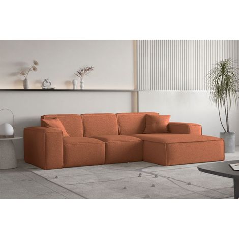 Ecksofa Designersofa CELES PREMIUM Stoff Ascot Bukla Terracotta Ottomane Rechts