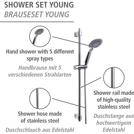 SET DE BARRA DE DUCHA YOUNG LINE DE ACERO INOXIDABLE 66cm, CROMO 25450100 WENKO (1/5)