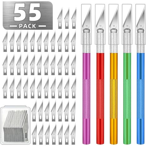 55-teiliges Exacto-Messerset – Bastelmesserset – enthält 5 Bastelmesser und 50 Präzisionsklingen (Nr. 11) für Kunst, Scrapbooking und Gravuren. (1/5)