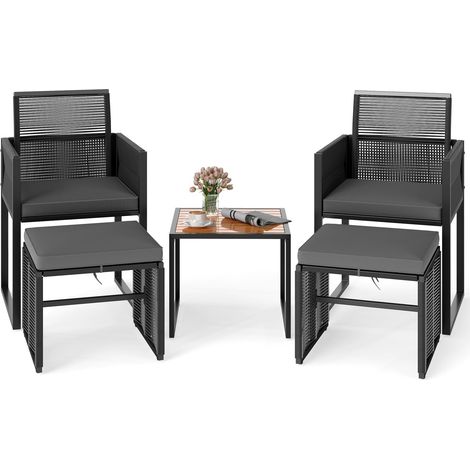 COSTWAY 5 Pezzi Set da Esterno in Rattan PE, Set Mobili da Giardino con Cuscini, Sedie Poggiapiedi e Tavolino da Caffè, Poltrone Lounge Salvaspazio per Balcone, Piscina e Cortile (1/5)