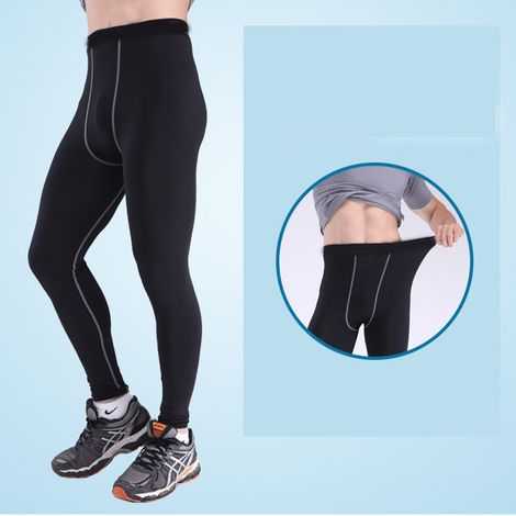 Pantalon de compression homme running, legging fitness respirant séchage rapide, couleur gris ligné (1/5)