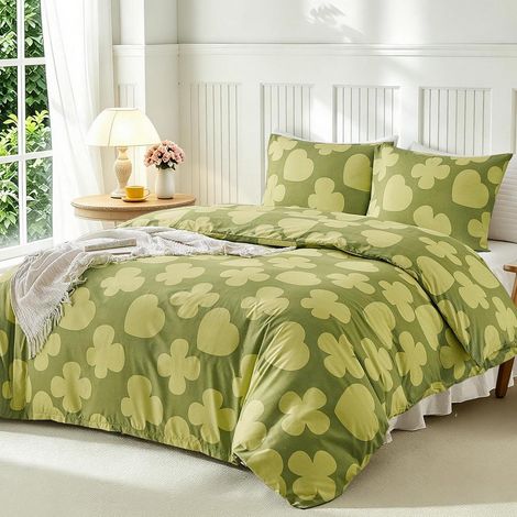 Linge de lit 220x240 cm 3 pièces microfibre avec papillons & cœurs, Vert