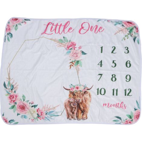 Couverture d'étape mensuelle pour bébé, motif roses et animaux, en flanelle, pour nouveau-né, avec fond et accessoires photo. (1/5)