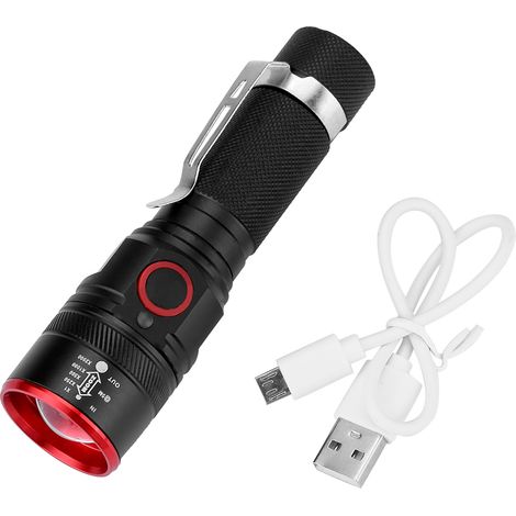 Lampe torche portable T6 LED de poche, petite, étanche, rechargeable, 3 modes, pour l'extérieur (1/5)
