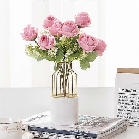 Bouquet de 9 roses artificielles en soie, idéal pour la mariée, les fêtes de mariage et la décoration intérieure. 1 rose vintage/bunga.rose (1/5)
