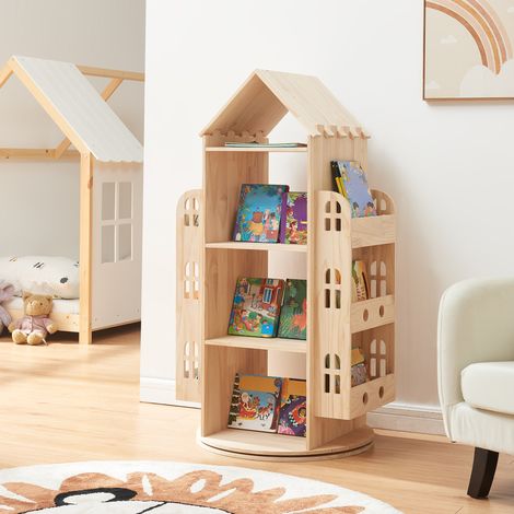 Estantería giratoria infantil Sanköre en forma de casa 122x64x43 cm - Natural [en.casa]