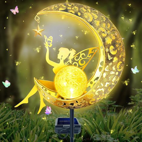 Solar Garden Lights, Outdoor Garden Decoration Light in the Shape of a Moon, Solar Outdoor Garden, IP65 Waterproof Solar LED Lamp, LED Glass Ball Light for Path Lawn, Patio (1/5)