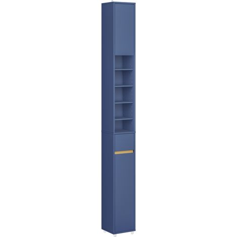SoBuy Bathroom Column Cabinet 20 cm - Narrow Storage Cabinet with Drawer and Adjustable Shelves - Compact Bathroom Cabinet for Toilet, Small Spaces MDF Blue, 20x20x180 cm, BZR34-II-B (1/5)