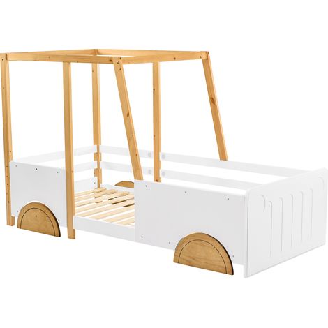 GagaLit voiture pour enfant avec roues en MDF, cadre en pin, blanc + naturel (90x200cm) (1/5)