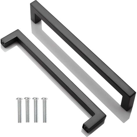 2pcs Poignee de Meuble Cuisine Noir, Acier Inox Poignées Meubles Carrée Entraxe 192 mm, pour Commode Salle de Bain, Tiroirs, Armoires, Placard, avec des vis (1/5)
