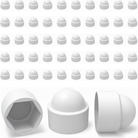 50 M6-Mutternkappen – 10-mm-Schlüsselweite – Muttern- und Schraubenschutz – Robuste, weiße Kunststoffkappen – Dekorative Schraubenabdeckungen, Rostschutz und sauberes Finish – Heimwerkerbedarf (1/5)