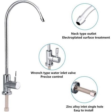 1/4'' Robinet D'Évier de Cuisine Tactile Osmose Inverse Cou d'oie Filtre d'eau Potable À Connexion Rapide Robinet de Cuisine (1/5)