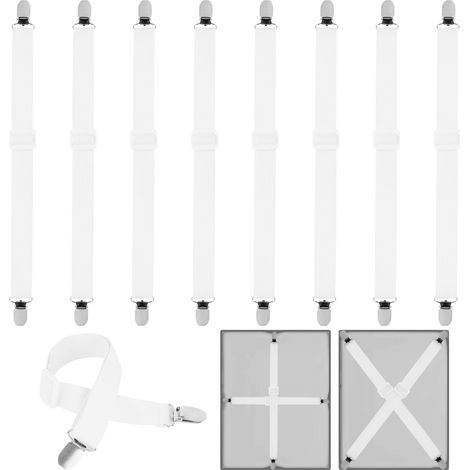 8 Pièces Tendeur Drap Housse, 55-250 cm Attache Drap Housse Réglable, Elastique Pince Drap, Matelas, Planche à Repasser, Canapé (1/5)