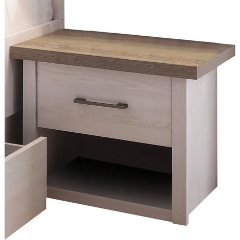 Nachttisch im Landhaus Stil LUND-78 in Pinie weiß Nb./Trüffel Eiche Nb., B/H/T: ca. 51/46/43 cm (1/3)
